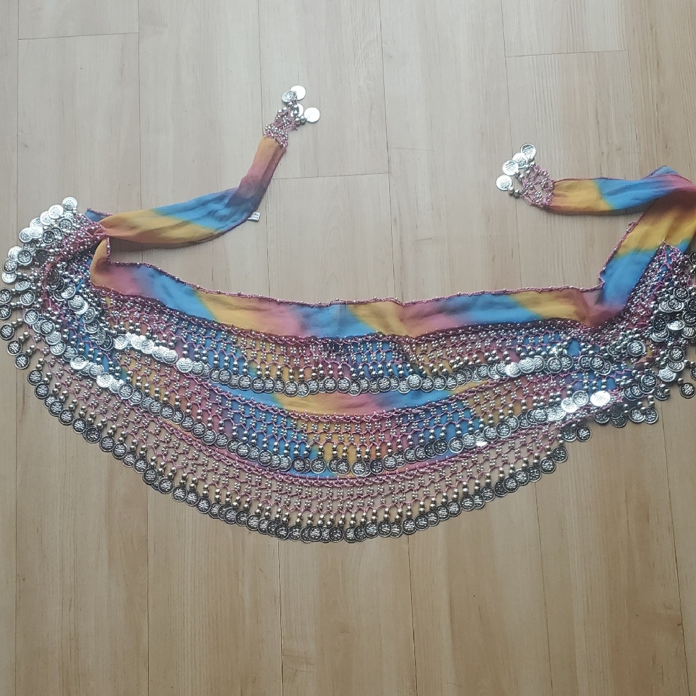 Colorful Coin-Embellished Women's Belly Dance Scarf